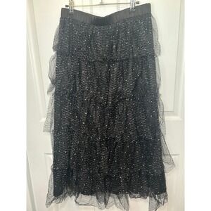 Valerie Black Sparkle Tulle Tiered Midi Skirt NWOT Party‎ Cocktail Evening Large